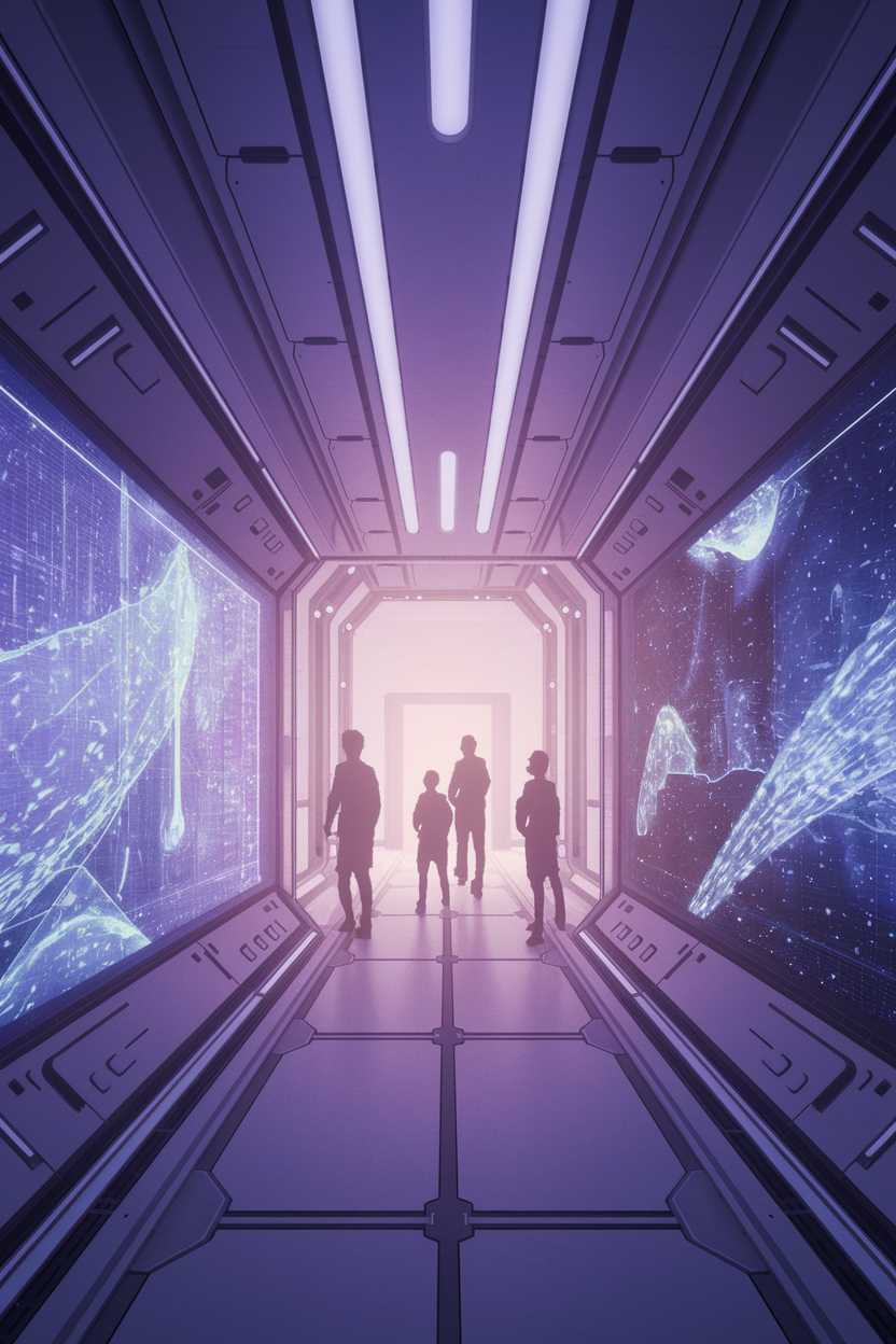 The futuristic atmosphere may appeal to older children, but it lacks the bright and cheerful colors typical in children's books, and the silhouetted characters feel impersonal.
